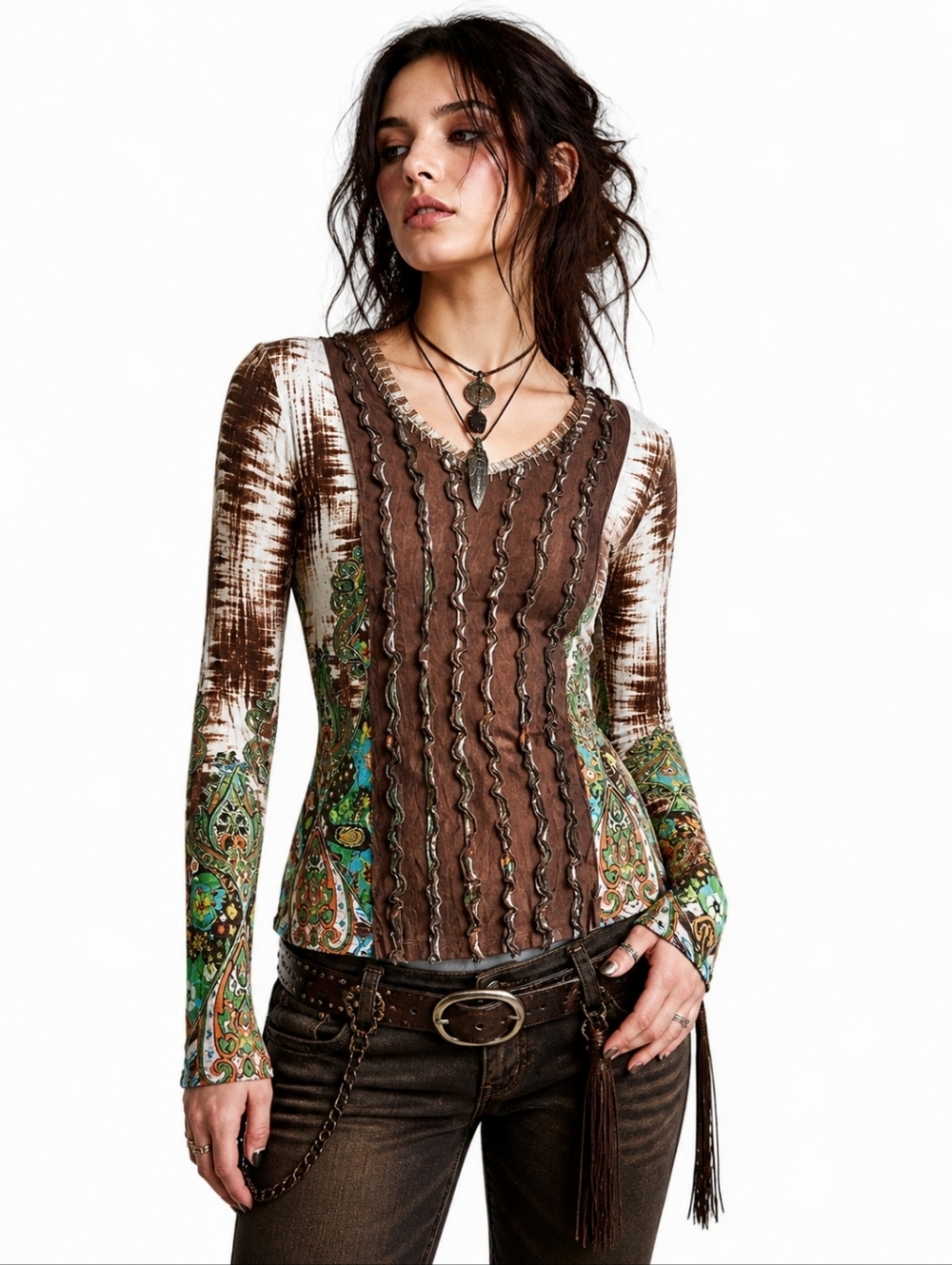 Vintage Svetlana Y2K Fairy Grunge Sheer Panel Top Whimsigoth Paisley Blouse S/M